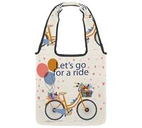 lcndlsoe Canvas Tote Bag, Vintage Let's Go for a Ride Bicycle Floral Women's Shoulder Handbag for Work Shopping Gym