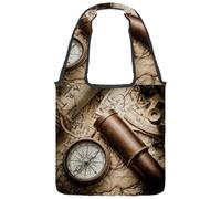 lcndlsoe Canvas Tote Bag, Vintage Still Life Compass Sextant Spyglass Old Map Pattern Women's Shoulder Handbag for Work Shopping Gym