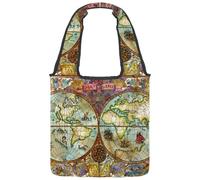 lcndlsoe Canvas Tote Bag, Vintage World Atlas Map Pirate Adventures Pattern Women's Shoulder Handbag for Work Shopping Gym