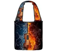lcndlsoe Canvas Tote Bag, Violin in Fire and Water Musicn Women's Shoulder Handbag for Work Shopping Gym