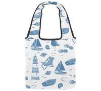 lcndlsoe Canvas Tote Bag, Vocation Ship Lighthouse Deck Chair Conch Women's Shoulder Handbag for Work Shopping Gym