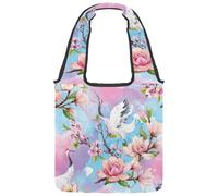 lcndlsoe Canvas Tote Bag, Watercolor Red Heads Crane Japanese Cherry Blossoms Women's Shoulder Handbag for Work Shopping Gym
