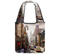 lcndlsoe Canvas Tote Bag, Woman under Red Umbrella City Oil Painting Women's Shoulder Handbag for Work Shopping Gym