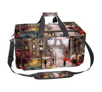 lcndlsoe Large Sports Gym Bag, 30L Duffel Bag for Travel, Workout, Fitness & Sport - France Eiffel Tower People Under Red Umbrella Street Oil Painting