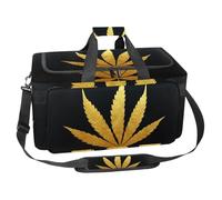 lcndlsoe Large Sports Gym Bag, 30L Duffel Bag for Travel, Workout, Fitness & Sport - Golden Cannabis Leaf Weed Leaves Pattern