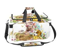 lcndlsoe Large Sports Gym Bag, 30L Duffel Bag for Travel, Workout, Fitness & Sport - Pig Puppy Dog Fox Ducklings Chick Watercolor Animal