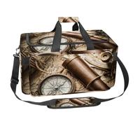 lcndlsoe Large Sports Gym Bag, 30L Duffel Bag for Travel, Workout, Fitness & Sport - Vintage Still Life Compass Sextant Spyglass Old Map Pattern