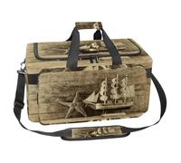 lcndlsoe Large Sports Gym Bag, 30L Duffel Bag for Travel, Workout, Fitness & Sport - Vintage Wooden Sailing Boat Starfish on Wooden Image