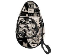 lcndlsoe Ping Pong Paddle Bag, Black and White Retro Audio Tapes and Vinyl Records in Collage Table Tennis Racket Cover Case
