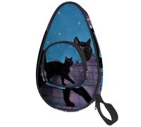 lcndlsoe Ping Pong Paddle Bag, Black Cat Walking on The Roof at Night Table Tennis Racket Cover Case