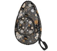 lcndlsoe Ping Pong Paddle Bag, Retro Abstract Black Floral Grey Table Tennis Racket Cover Case