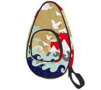 lcndlsoe Ping Pong Paddle Bag, Retro Japanese Crane Wave Clouds Sun Table Tennis Racket Cover Case