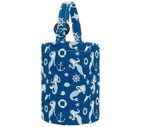 lcndlsoe Women's Bucket Handbag, Cartoon Mermaids Wheel Shells Anchor Fish Pattern Canvas Tote Bag Purses Trendy Shoulder Bag