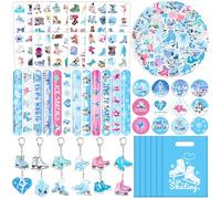 Lcnjscgo 110 PCS Ice Skating Skate Party Favors, Winter Ice Skating Skate Stickers Temporary Tattoos Slap Bracelets Keychains Badges Gift Bags Ice Skating Birthday Party Decorations Supplies for Kids