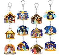 Lcnjscgo 12 PCS Nativity Party Favors Nativity Acrylic Keychains for Happy Birthday Jesus Party Decorations Supplies Gifts for Christmas Winter Holiday Party Religious Education Supplies