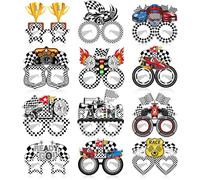 Lcnjscgo 24 PCS Checkered Flags Race Car Party Paper Eyeglasses, Checkered Flags Party Favors Decorations Supplies, Racing Birthday Party Decorations Gifts Photo Booth Props for Kids Boys Girls