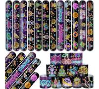 Lcnjscgo 48 PCS Neon Slap Bracelets Party Favors, Neon Wristbands Bracelets Goodie Bag Fillers for Neon Birthday Party Decorations Supplies for Kids Boys Girls Classroom Rewards