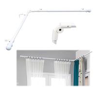 Lcokeiy White Steel Corner Curtain Rod, 30-136 Inch, Adjustable, Wall Mounted, Glossy Smooth Finish