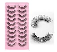LcoLourx False Eyelashes Natural Look Russian Strip Lashes D Curl 3D Cat Eye Daily Faux Mink Lashes Strips 10 Pairs Volume Curly Fake Eyelashes Pack(DH06-05)