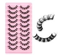 LcoLourx False Eyelashes Natural Look Russian Strip Lashes D Curl 3D Cat Eye Daily Faux Mink Lashes Strips 10 Pairs Volume Curly Fake Eyelashes Pack(DH06-02)