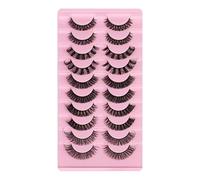 LcoLourx False Eyelashes Natural Look Russian Strip Lashes D Curl 3D Cat Eye Daily Faux Mink Lashes Strips 10 Pairs Volume Curly Fake Eyelashes Pack(DH06-05)