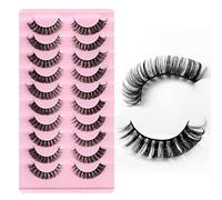 LcoLourx False Eyelashes Natural Look Russian Strip Lashes D Curl 3D Cat Eye Daily Faux Mink Lashes Strips 10 Pairs Volume Curly Fake Eyelashes Pack(DH06-05)