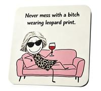 LCOLYDM 1 Pc Leopard Print Coaster Gift, Funny Gifts for Women | Animal Pattern Drink Mat with Fabulous Quote, Birthday Gift for Women, Kitchen Home Office Mug Cup Accessory