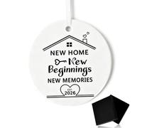 LCOLYDM 1 Pc New Home Ornament Gift, Christmas Housewarming Present | Ceramic Round Plaque, White Ribbon, NEW HOME New Beginnings NEW MEMORIES EST. 2026