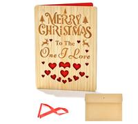 LCOLYDM Christmas Card to The One I Love, Wooden, Handmade, 1 Pack | High Quality Bamboo Wood, Romantic Laser Cut Hearts, Perfect For Partner Wife Husband, 18x14cm, Luxury Keepsake