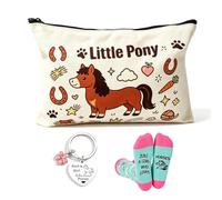 LCOLYDM Pony Gift Set, 3 Pcs, Horse Makeup Bag, Socks, Keyring, Women | Cute Animal Lover Accessories, Girls Novelty Stocking Fillers, Under 10 Pounds, Cotton Socks, Heart Keychain, Canvas Pouch