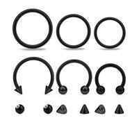 Lcolyoli 16g Septum Rings Surgical Steel Septum Jewelry Lip Rings Hoop Labret Snake Bite Piercing Jewelry Black Horseshoe Earrings Daith Piercings for Women Men Diameter 8mm/10mm/12mm