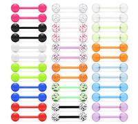 Lcolyoli 36Pcs 14G Glow in Dark Flexible Acrylic Straight Tongue Barbell Nipple Ring Retainer Piercing Jewelry for Women Men 16mm Bar, 14mm, Acrylic, plastic