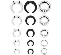 Lcolyoli Large Septum Rings 14G 12G 8G 6G 4G PA Ring Spring Action Captive Bead Ring Stainless Steel & Acrylic Pincher Tapers C Shape Buffalo Stretcher Expander for Women Men, Metal, stainless-steel