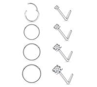 Lcolyoli Nose Rings Hoops L Shape Nose Studs Surgical Steel Nose Piercing Jewelry 20g 18g Nose Rings for Women Inner DIA. 7mm 8mm 9mm 10mm, Metal Crystal, cubic zirconia