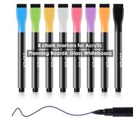 LCPCX 8 Ultra-Bright Whiteboard Pens - Magnetic & Eraser Caps | Dry Wipe Pens for Whiteboard, Glass & Acrylic | High-Visibility on Light/Dark Surfaces (8 Colours inc. White/Black/Chalk)