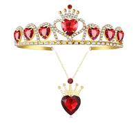 LCPUD Evie Red Heart Crown and Necklace, Queen of Hearts Crown Jewelry Set, Gold Tiara Eive Costume Fan Jewelry Gift for Girls Teen Halloween