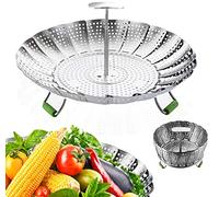 LCPUD Stainless Steel Folding Steamer Basket, 7'' to 11'' Expandable, Silver, Round, 11 inch 1tier, True, True
