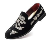 LCQL Men's Luxury Velvet Embroidery Loafers Slip On Flat Boats for Prom Party Wedding Office Outdoor Indoor Shoes Size 7-14, 2-black, 9 UK