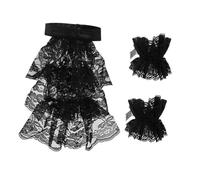 LCSVCCXA 3 Pieces Lace Jabot Set Decorative Collar Colonial Headband Costume Accessories Ruffles Refined Material Suitable for Women Themed Parties Events Teat, Black