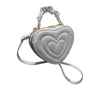 LCSVCCXA Heart Shape Solid Color PU Crossbody Bag for Women Girls Gift, Silver