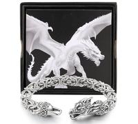 LCTrusttmor Gahna Handmade Dragon Bracelet for Men, 316L Stainless Steel Byzantine Chain, Vintage Black/Silver Finish, 8mm Width, 8.4 Inch Length, Norse Viking Wristband Jewelry Gifts for Husband, One