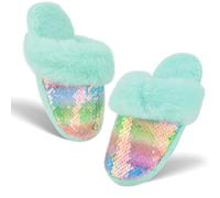 LCTWFY Kid Sequins House Slipper, Girl Boy Winter Non-Slip Warm House Shoes, Soft Memory Foam Slipper for Bedroom Indoor Outdoor, Green, 11-12 Little Kid