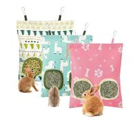 LCUHAVA Pack of 3 Hay Bags Rabbit Hanging Hay Rack Rabbit 2 Holes Hay Rack Guinea Pigs Suitable for Rabbits, Chinchillas, Hamsters and Other Small House and Pet Animals