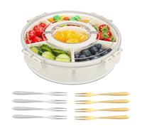 LCUHAVA Snack Tray Orbicular With Compartments Divided Serving Tray With lid With Handle and 6 Each Tier Rotatable 6.5L Capacity Suitable for Fruit and Vegetable Salads Food Snacks Nuts With 8 Forks