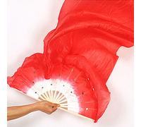 LCUVIMPEX Long Folding Imitated Silk Fans， Belly Dancing Silk Fan Veil Multicolor Size A(Red)
