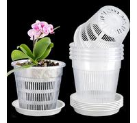 lcvtos 5 Pcs Clear Plastic Orchid Pot Made of White Plastic with Drainage Holes and Trays Suitable for Planting Potted Plants in Gardens (140mm)