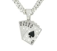 LCWLJL Playing card Hip-hop Cuban Chain, Pendant Miami Cuban Link Chain for Men, Gold/Silver Plated Diamond Necklace, Iced Out Hip Hop Necklace, L, Zinc, Zircon