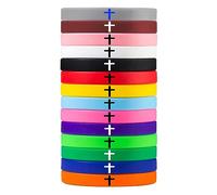 LCWQ 14PCS Cross Bracelet Silicone Jesus Bracelet Friendship Religious Cuff Bangle Bible Verse Christian Gifts Jewelry for Men Women, Width 8MM - 14 Colors, synthetic-fiber, Onyx