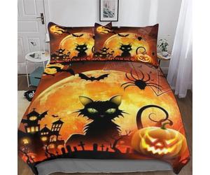 LCWWW Halloween Pumpkin Duvet Cover Microfiber Bedding Set 2PCs, 3D Quilt Cover&Pillowcase, Soft Comforter Cover for Men Woman Kids Single(135x200cm)