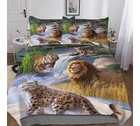 LCWWW Lion Tiger Leopard Duvet Cover 3 Piece Soft Microfiber Quilt Cover Bedding Sets with Pillowcases for Kids Adult Comforter Cover Double (200x200cm)